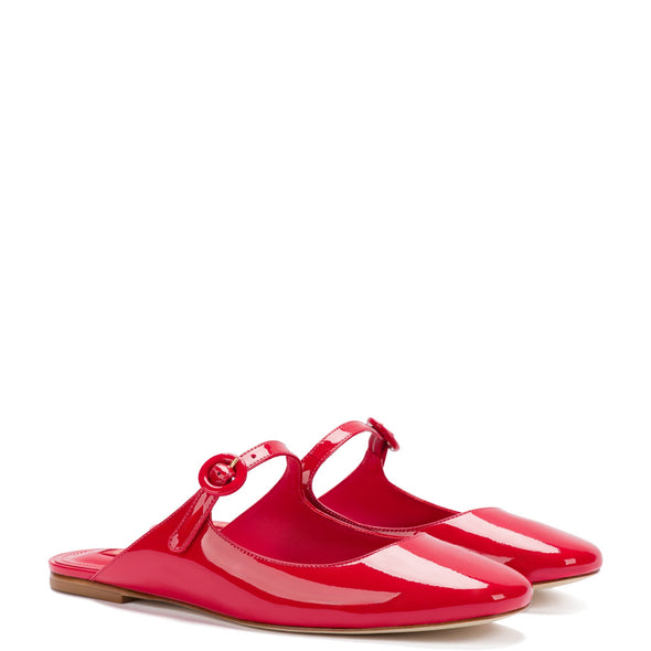 Blair Flat Mule In Scarlet Patent Leather