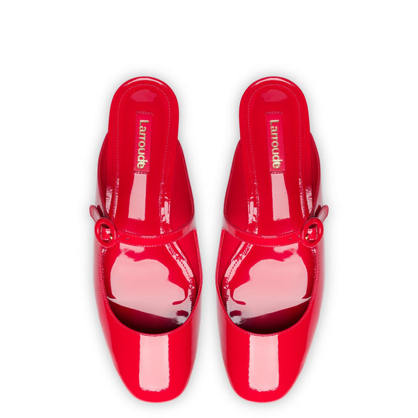 Blair Flat Mule In Scarlet Patent Leather