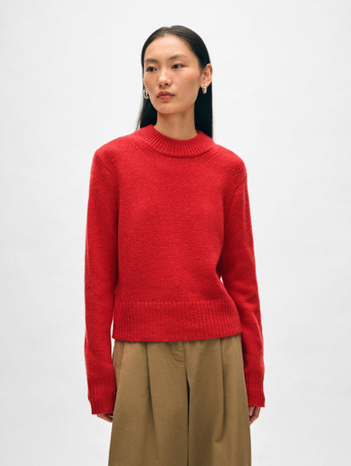 Cashmere Wide Rib Trim Crewneck