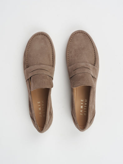 The Penny Loafer in Taupe Suede