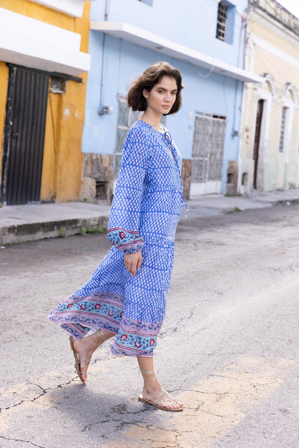 Long Sleeve Midi- Campania Blue