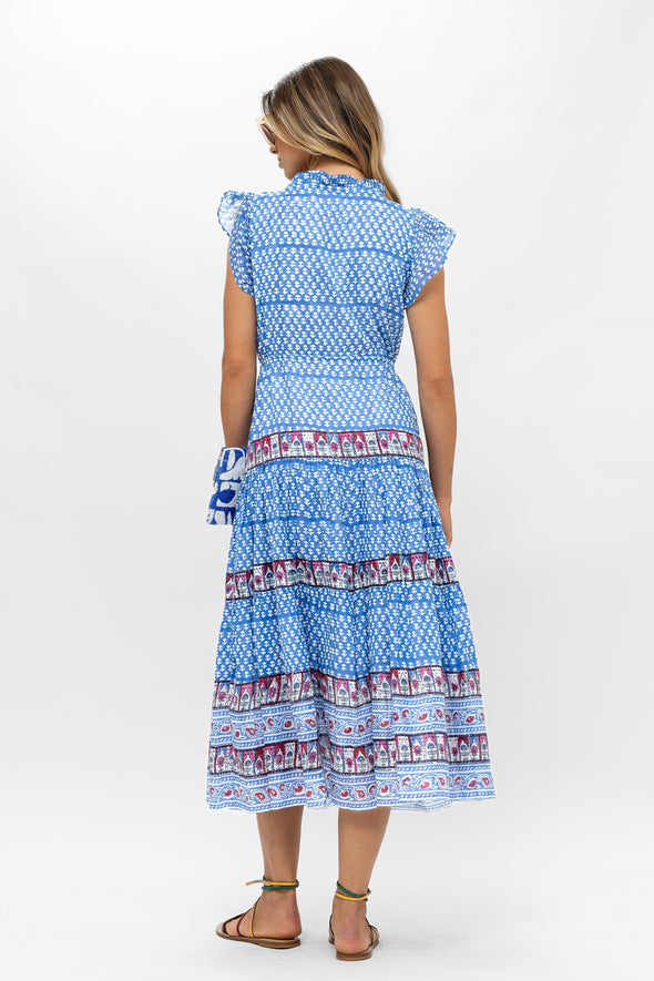 Cinched Flirty Midi- Campania Blue