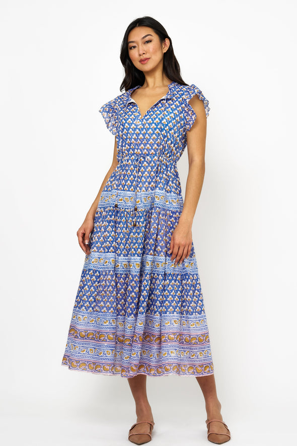 Cinched Flirty Midi- Clover Blue