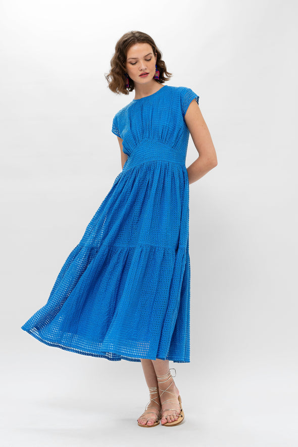 Cap Sleeve Midi- Delray Blue