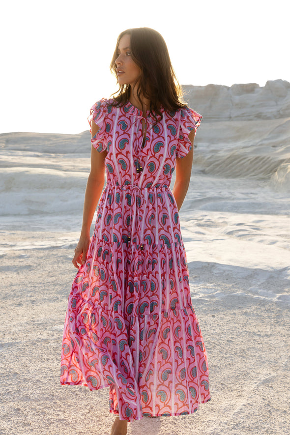 Cinched Flirty Midi- Goa Pink