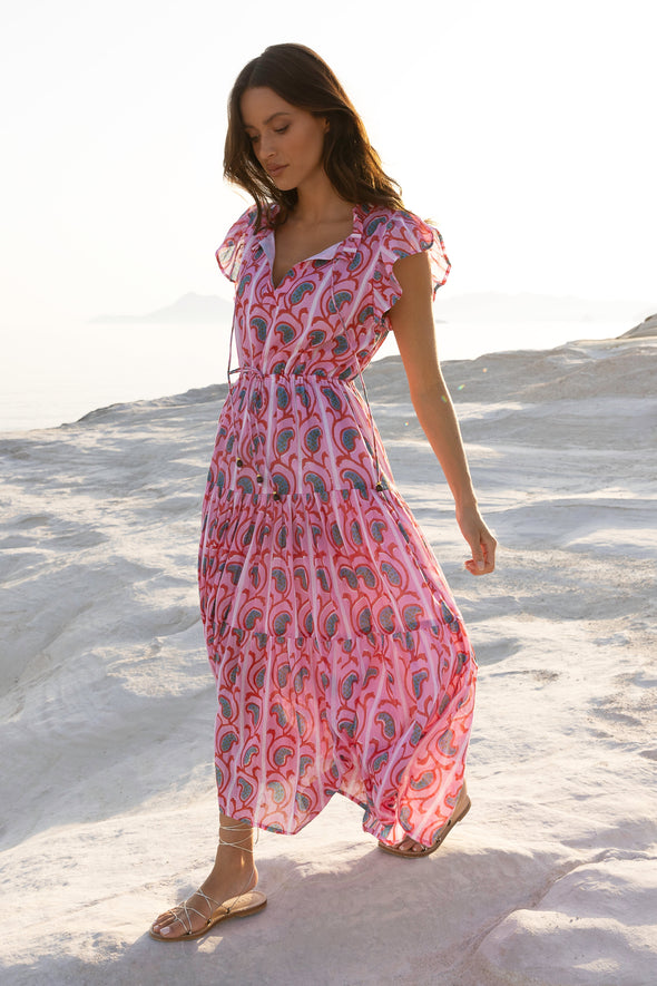 Cinched Flirty Midi- Goa Pink