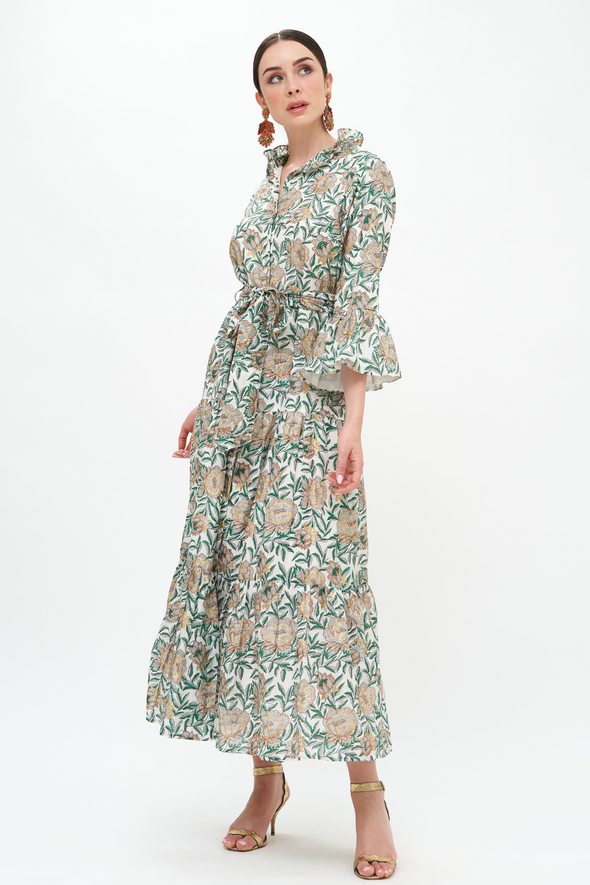 Ruffle Collar Bell Maxi- Hedera Green