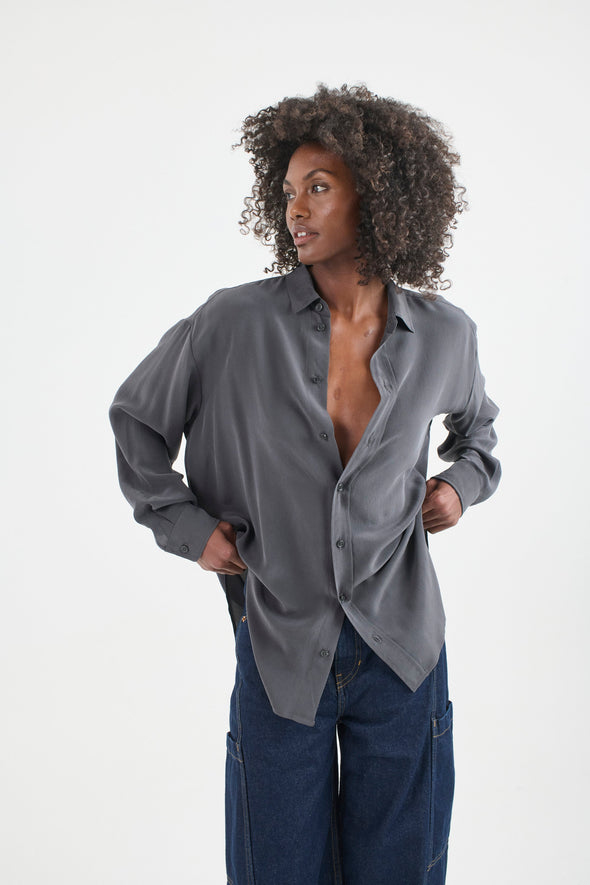 The Essential Silk Blouse in Dark Grey