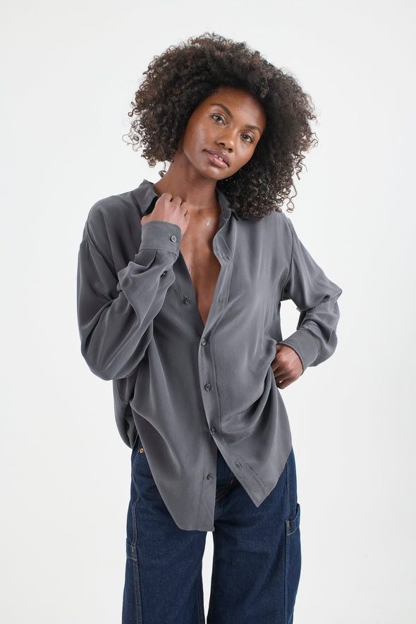 The Essential Silk Blouse in Dark Grey