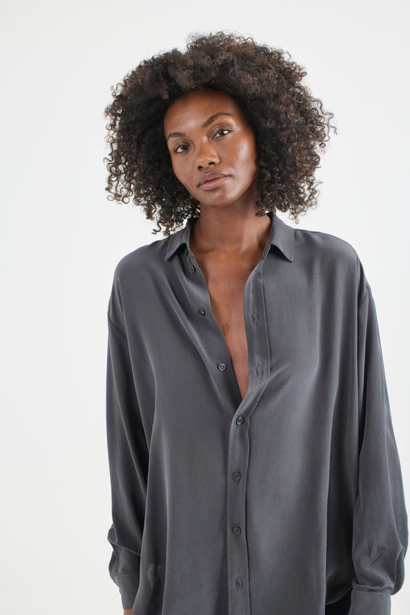 The Essential Silk Blouse in Dark Grey