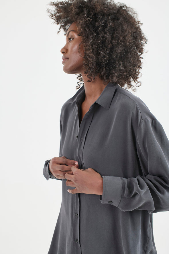 The Essential Silk Blouse in Dark Grey