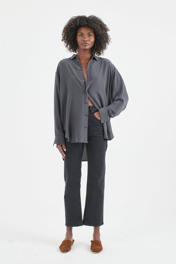 The Essential Silk Blouse in Dark Grey