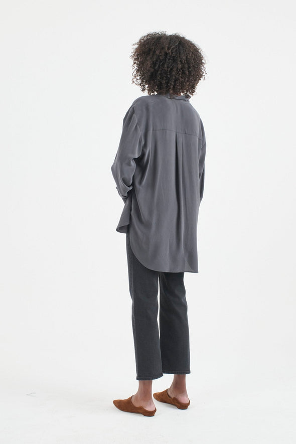 The Essential Silk Blouse in Dark Grey