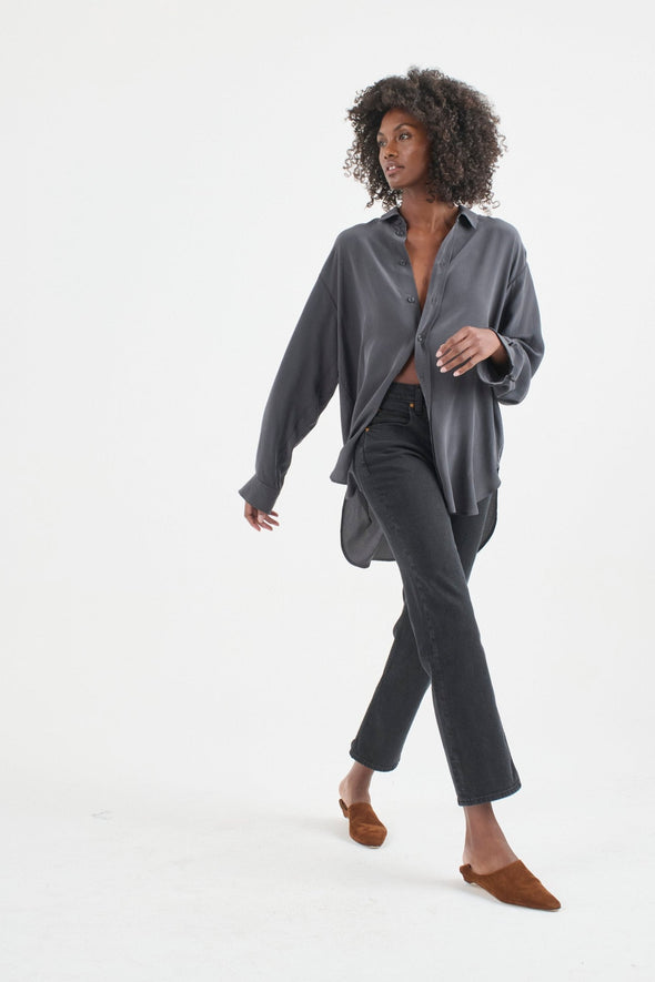 The Essential Silk Blouse in Dark Grey