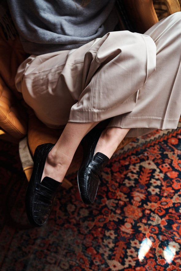 The Penny Loafer in Black Croc