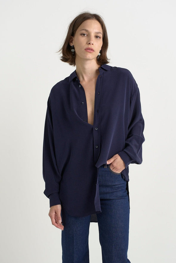 The Essential Silk Blouse in Navy