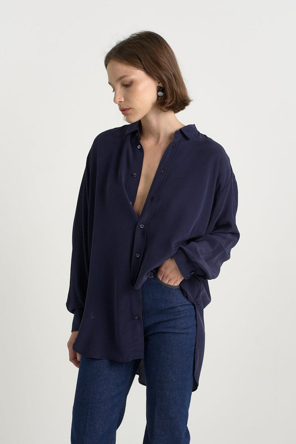 The Essential Silk Blouse in Navy