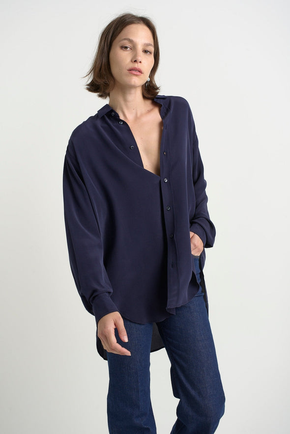 The Essential Silk Blouse in Navy