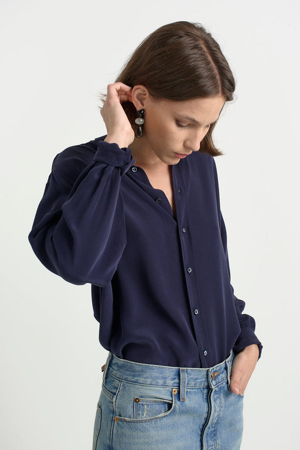 The Essential Silk Blouse in Navy