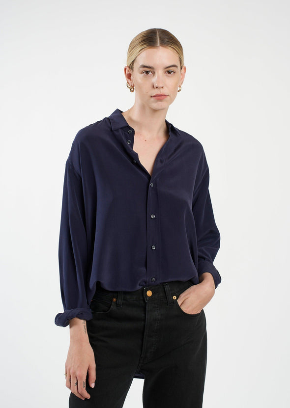 The Essential Silk Blouse in Navy