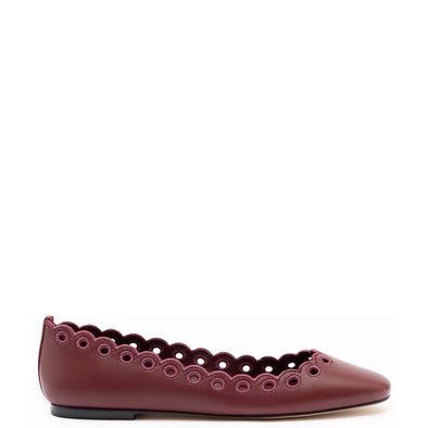 Meghan Broderie Flat In Burgundy Leather