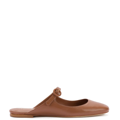 Blair Flat Mule In Caramel Leather