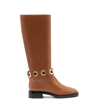 Milan Flat Boot In Caramel Leather