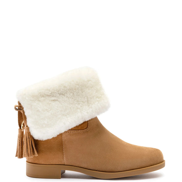 Verbier Bootie In Peanut Suede and Natural Shearling