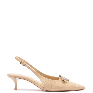 Larroudé x Libertine Eye Pump Lo In Beige Raffia