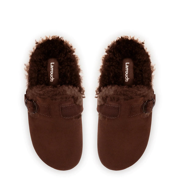 Milan Fur Clog In Brown Suede