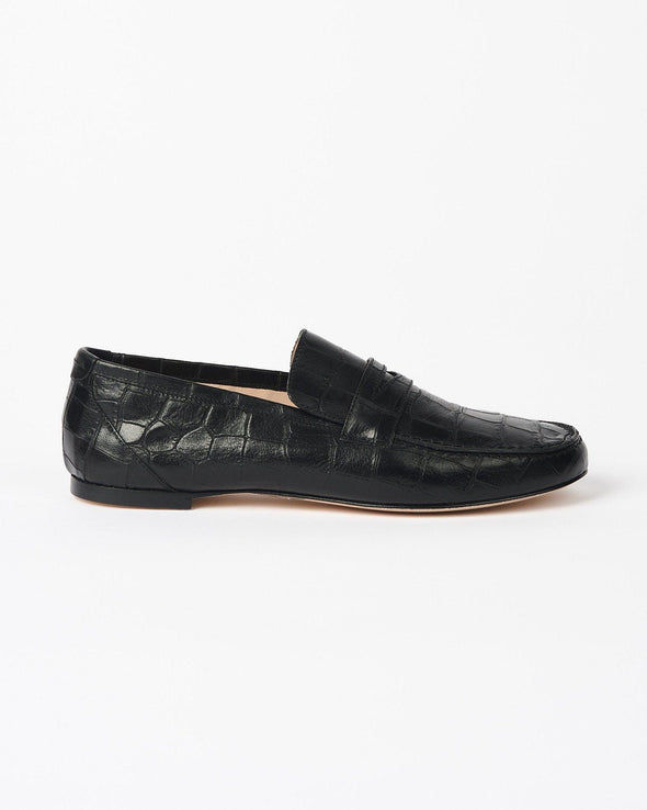 The Penny Loafer in Black Croc