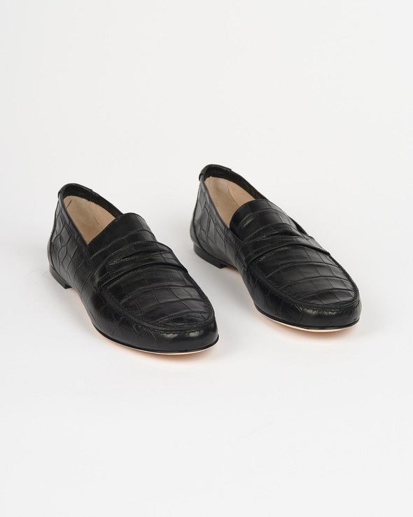 The Penny Loafer in Black Croc