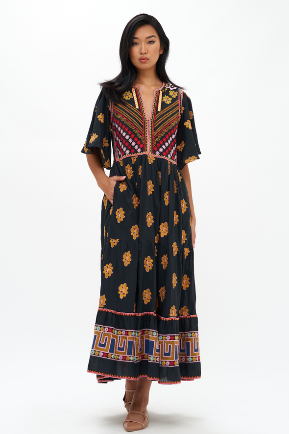 Flirty V-Neck Maxi- Lucknow Black