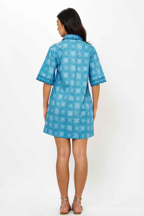 Collared Shirt Dress Mini- Matrix Blue