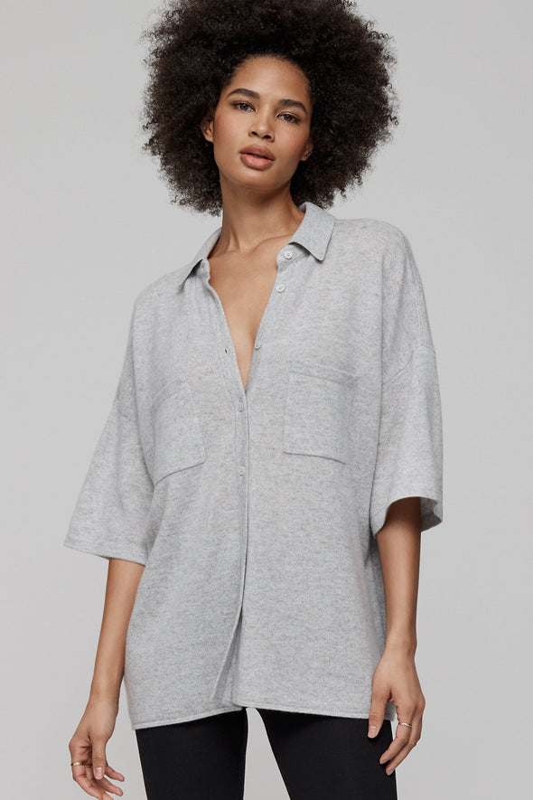 RUE BUTTON-UP CASHMERE TOP