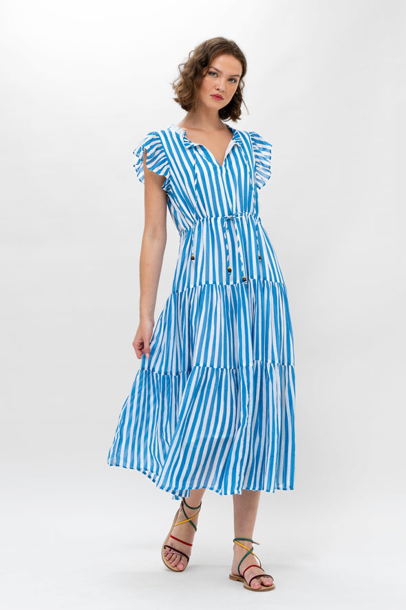 Cinched Flirty Midi- Playa Blue