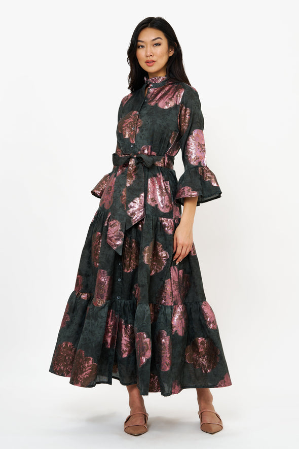 Ruffle Collar Bell Maxi- Rosa Black