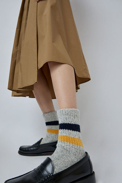 Rototo Tube Socks in Gray Navy and Yellow