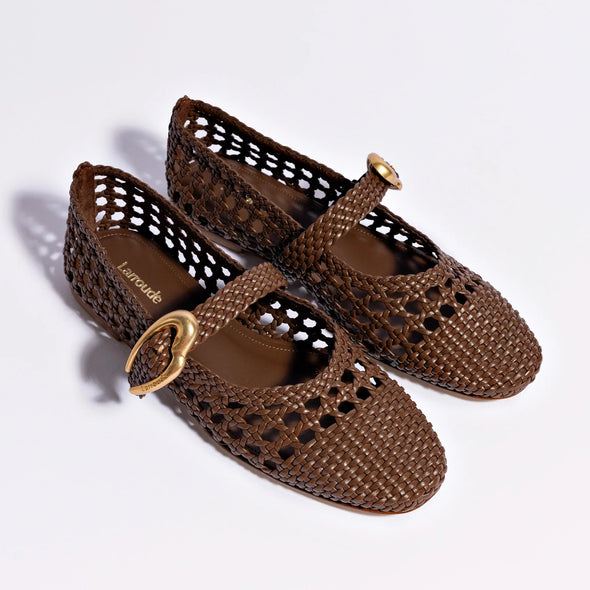 Verona Macrame Ballet Flat In Burnt Umber Leather