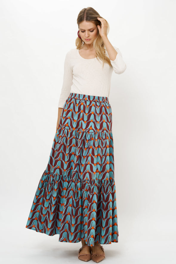 Tiered Maxi Skirt- Tulip Orange