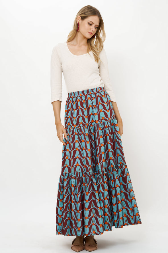 Tiered Maxi Skirt- Tulip Orange