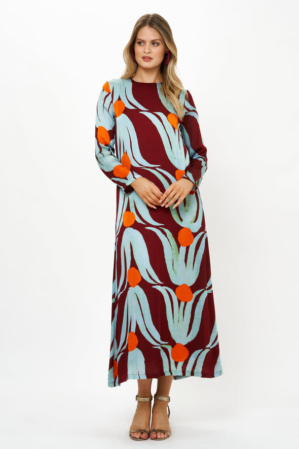 Long Sleeve Shift Maxi- Tulip Orange