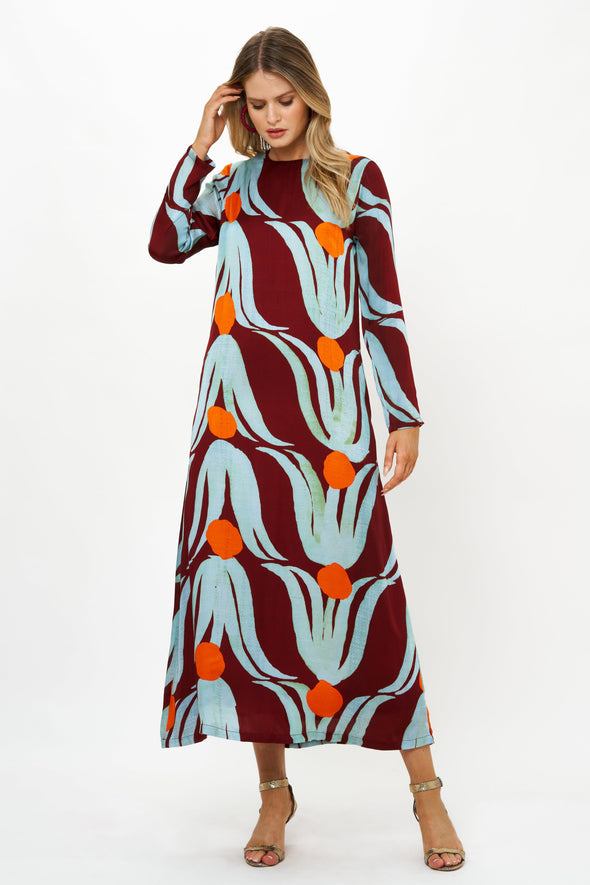 Long Sleeve Shift Maxi- Tulip Orange