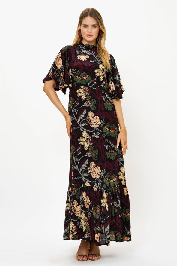 Flirty Mock Neck Maxi- Turin Wine