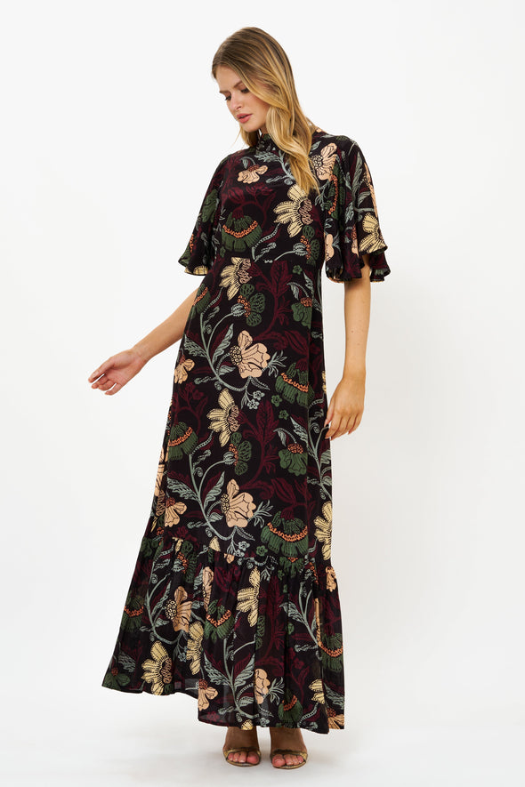 Flirty Mock Neck Maxi- Turin Wine