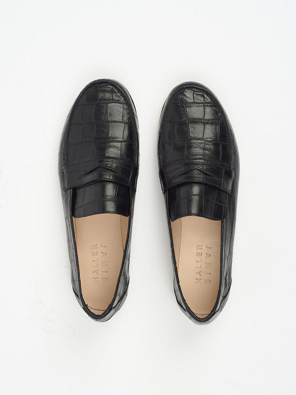 The Penny Loafer in Black Croc